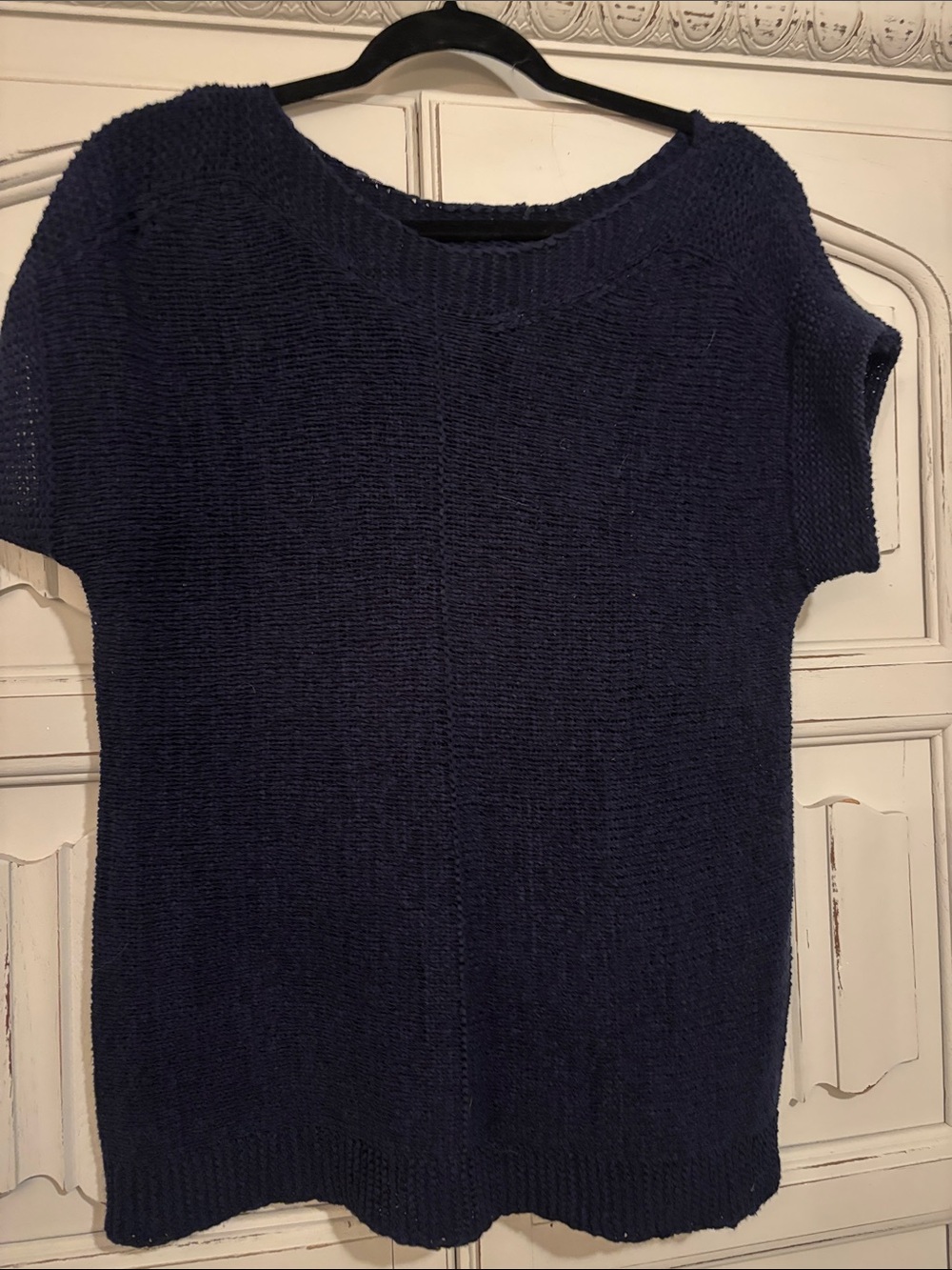 Cable & Gauge Navy Short-Sleeve Crewneck Sweater